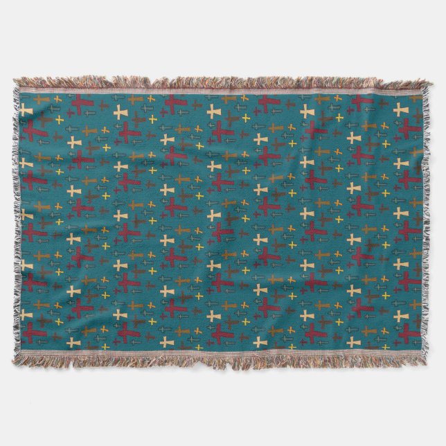 Multicolored Christian Crosses Pattern Throw Blanket (Front)