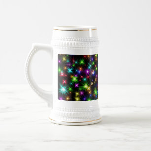 Multicolored Christmas Star Rays Pattern Beer Stein