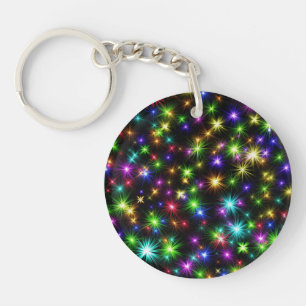 Multicolored Christmas Star Rays Pattern Keychain