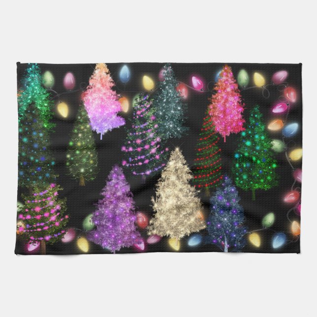 Multicolored Christmas Trees Kitchen Towel (Horizontal)