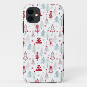Multicolored Christmas trees on a white iPhone 11 Case