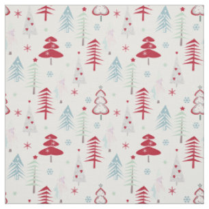 Multicolored Christmas trees on a white Fabric