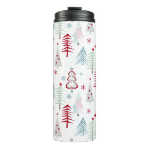 Multicolored Christmas trees on a white  Thermal Tumbler