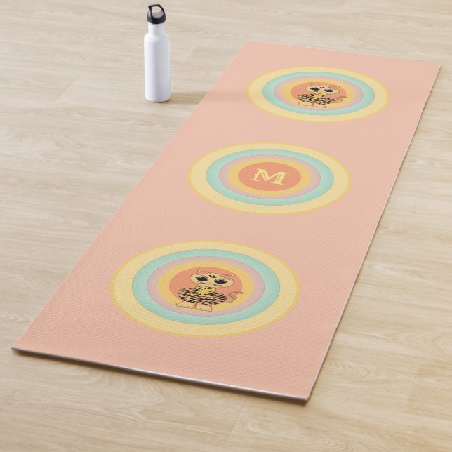 Multicolored Circles and Tiger Cat Yoga Mat (In Situ)