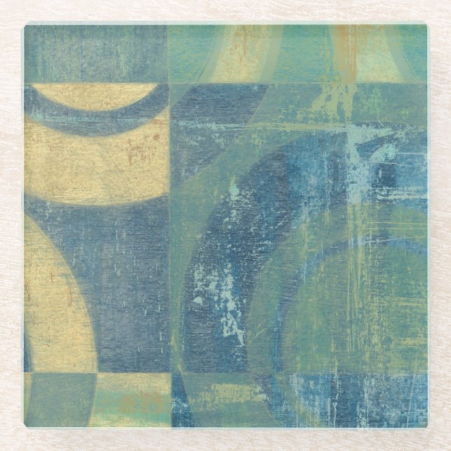 Multicolored Circles & Panels Glass Coaster (Front)