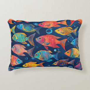 Multicolored Colourful Beachy Sealife Fish Nautica Accent Pillow