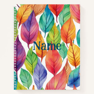 Multicolored Colourful Leaves Nature Pattern Name Notebook