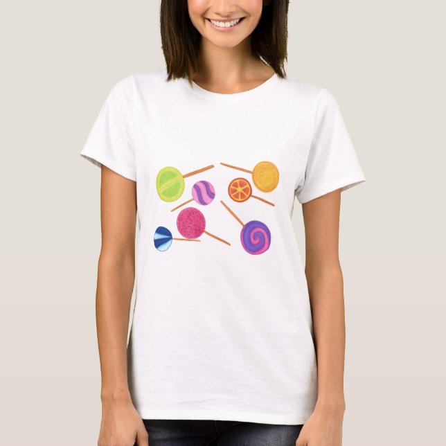Multicolored Colourful Lollipops Pick Tshirt Style (Front)