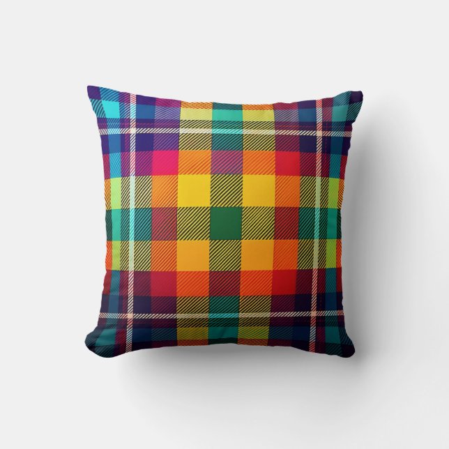 Multicolored Colourful Plaid Throw Pillow (Front)