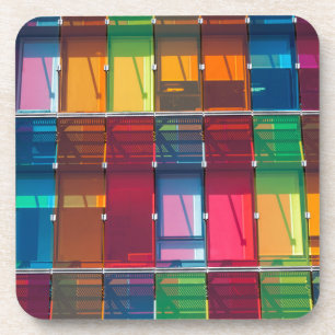 Multicolored commercial building detail coaster