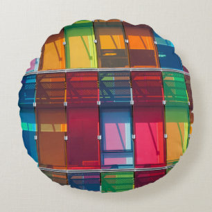 Multicolored commercial building detail round pillow