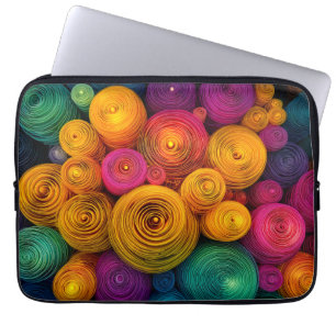 Multicolored concentric circles abstract texture laptop sleeve