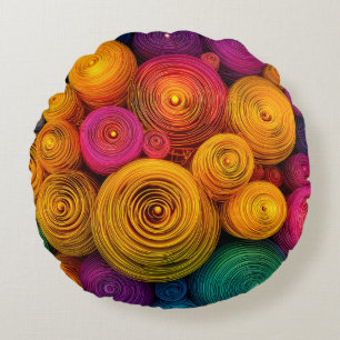 Multicolored concentric circles abstract texture round pillow