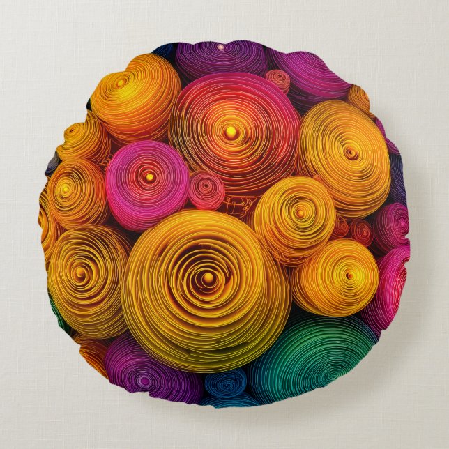 Multicolored concentric circles abstract texture round pillow (Front)