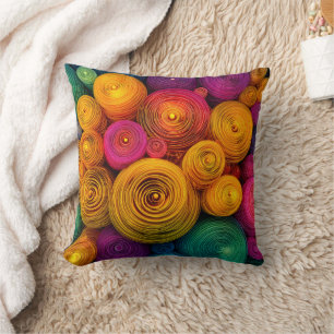 Multicolored concentric circles abstract texture throw pillow