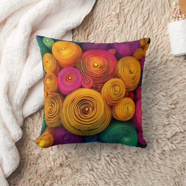 Multicolored concentric circles abstract texture throw pillow (Blanket)