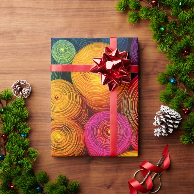 Multicolored concentric circles abstract texture wrapping paper (Holiday Gift)
