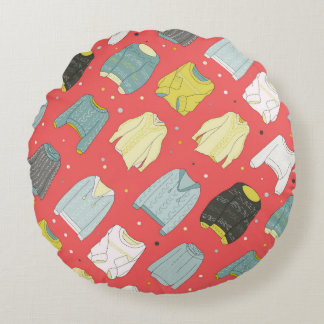 Multicolored, cozy sweaters, warm autumn winter Se Round Pillow
