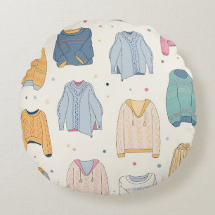 Multicolored, cozy sweaters, warm autumn winter Se Round Pillow