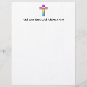 Multicolored Cross with Hearts Letterhead