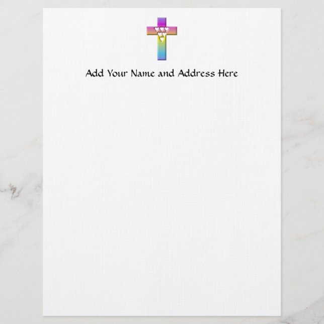 Multicolored Cross with Hearts Letterhead (Front)