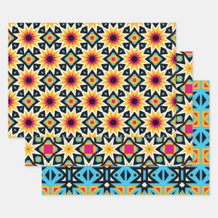 Multicolored Cute Stylish Trendy Patterns Wrapping Paper Sheet