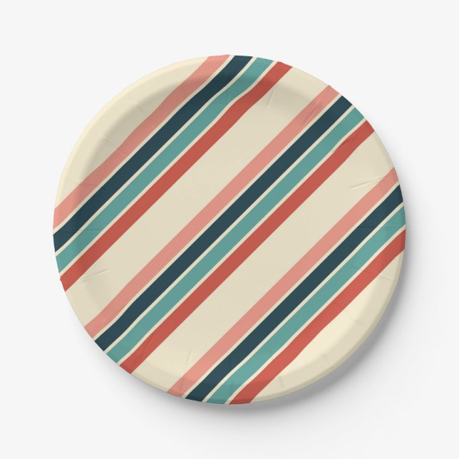 Multicolored diagonal stripes design paper plate (Front)