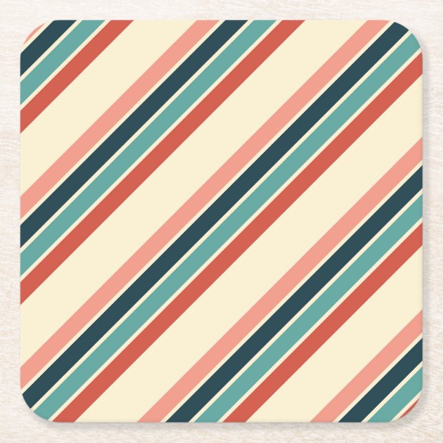 Multicolored diagonal stripes design square paper coaster (Front)