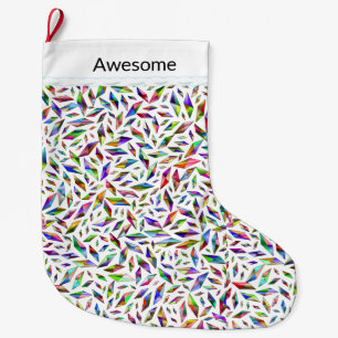 Multicolored diamond gems on white large christmas stocking
