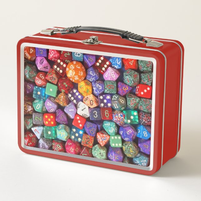multicolored dice metal lunch box (Front)