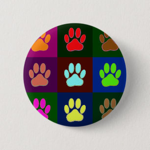 Multicolored Dog Paw Print Pattern 2 Inch Round Button