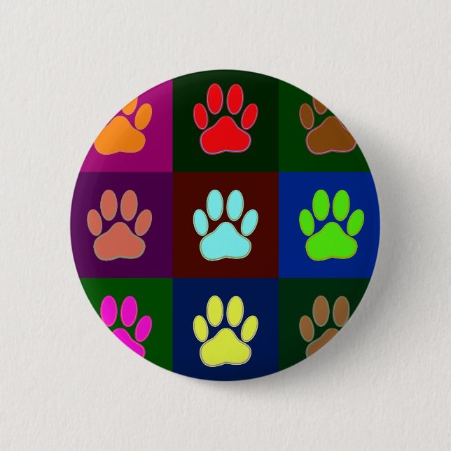 Multicolored Dog Paw Print Pattern 2 Inch Round Button (Front)
