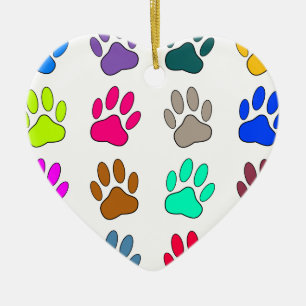 Multicolored Dog Paw Print Pattern Ceramic Ornament