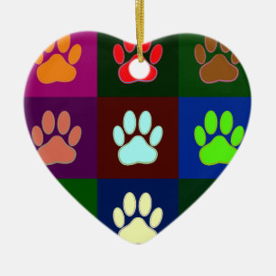 Multicolored Dog Paw Print Pattern Ceramic Ornament