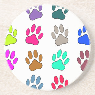 Multicolored Dog Paw Print Pattern Coaster