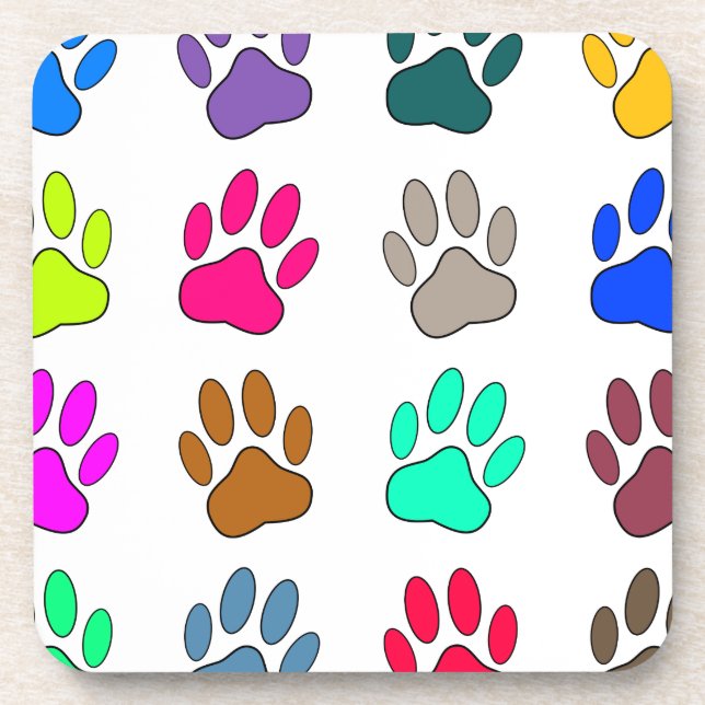 Multicolored Dog Paw Print Pattern Coaster (Front)