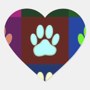 Multicolored Dog Paw Print Pattern Heart Sticker
