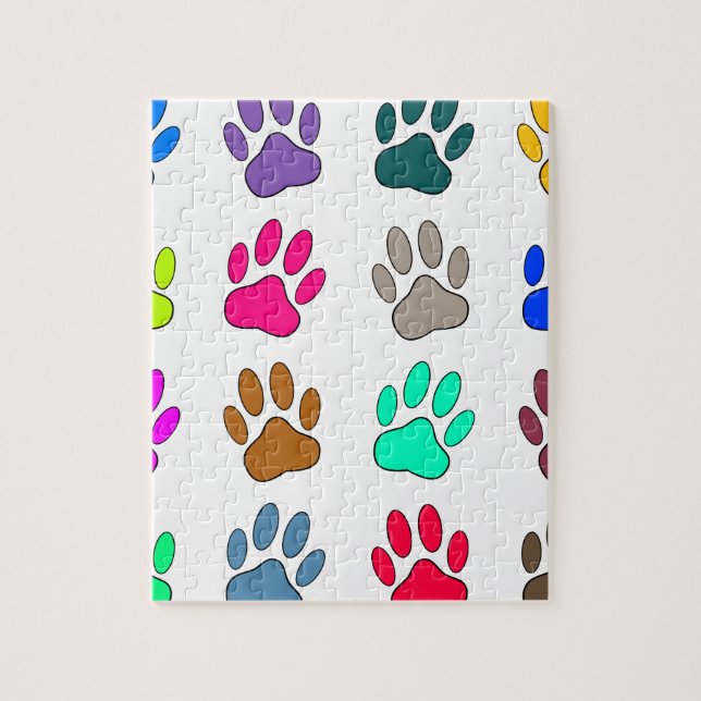 Multicolored Dog Paw Print Pattern Jigsaw Puzzle (Vertical)