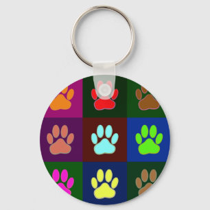 Multicolored Dog Paw Print Pattern Keychain