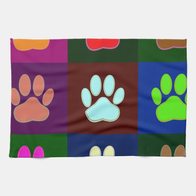 Multicolored Dog Paw Print Pattern Kitchen Towel (Horizontal)