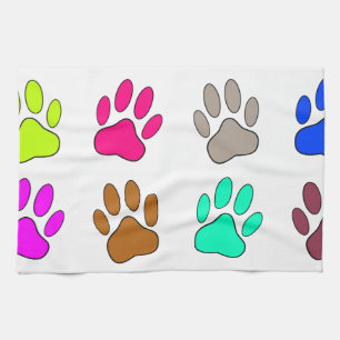 Multicolored Dog Paw Print Pattern Kitchen Towel