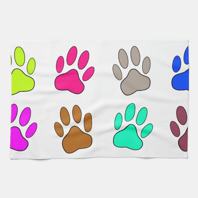 Multicolored Dog Paw Print Pattern Kitchen Towel (Horizontal)
