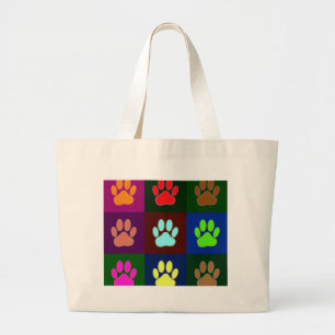 Multicolored Dog Paw Print Pattern Large Tote Bag