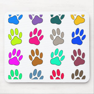 Multicolored Dog Paw Print Pattern Mouse Pad