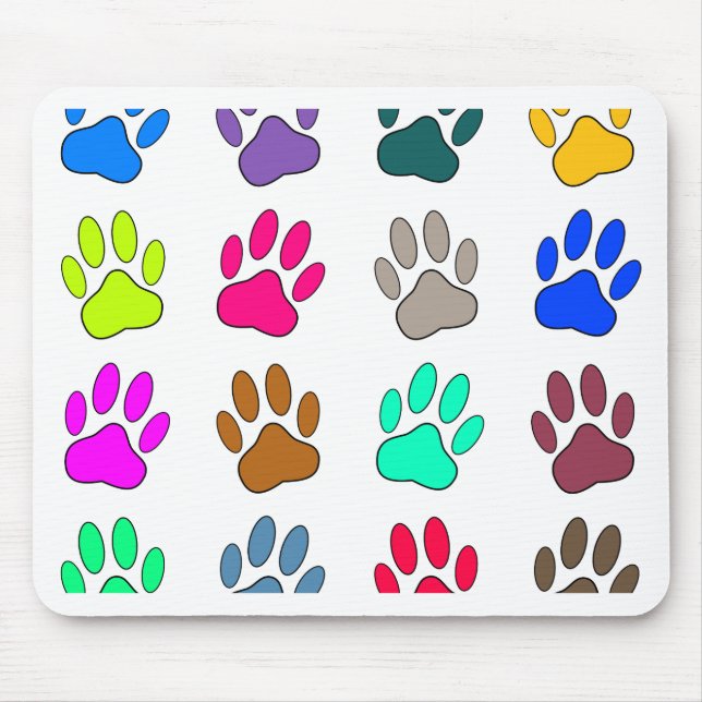 Multicolored Dog Paw Print Pattern Mouse Pad (Front)