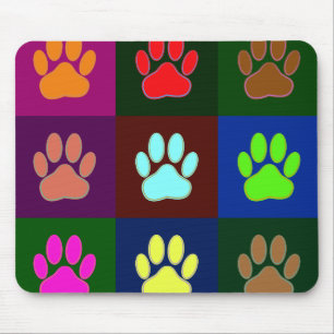 Multicolored Dog Paw Print Pattern Mouse Pad