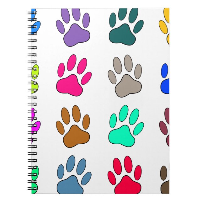 Multicolored Dog Paw Print Pattern Notebook (Front)