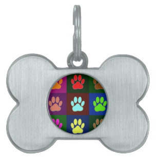Multicolored Dog Paw Print Pattern Pet Tag
