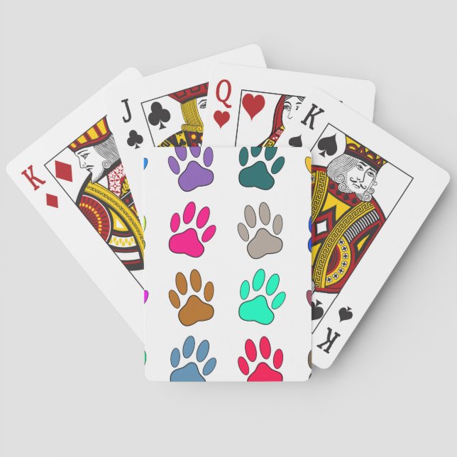 Multicolored Dog Paw Print Pattern Playing Cards (Back)