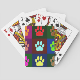 Multicolored Dog Paw Print Pattern Playing Cards